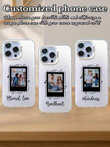 1pc Customized Valentine's Day Heart & Text Design, Personalized White Hollow Lens Protective Phone Case, Suitable For IPhone 17 Air, 16, 15, 14, 13, 12, 11 Pro Max - White - View 4