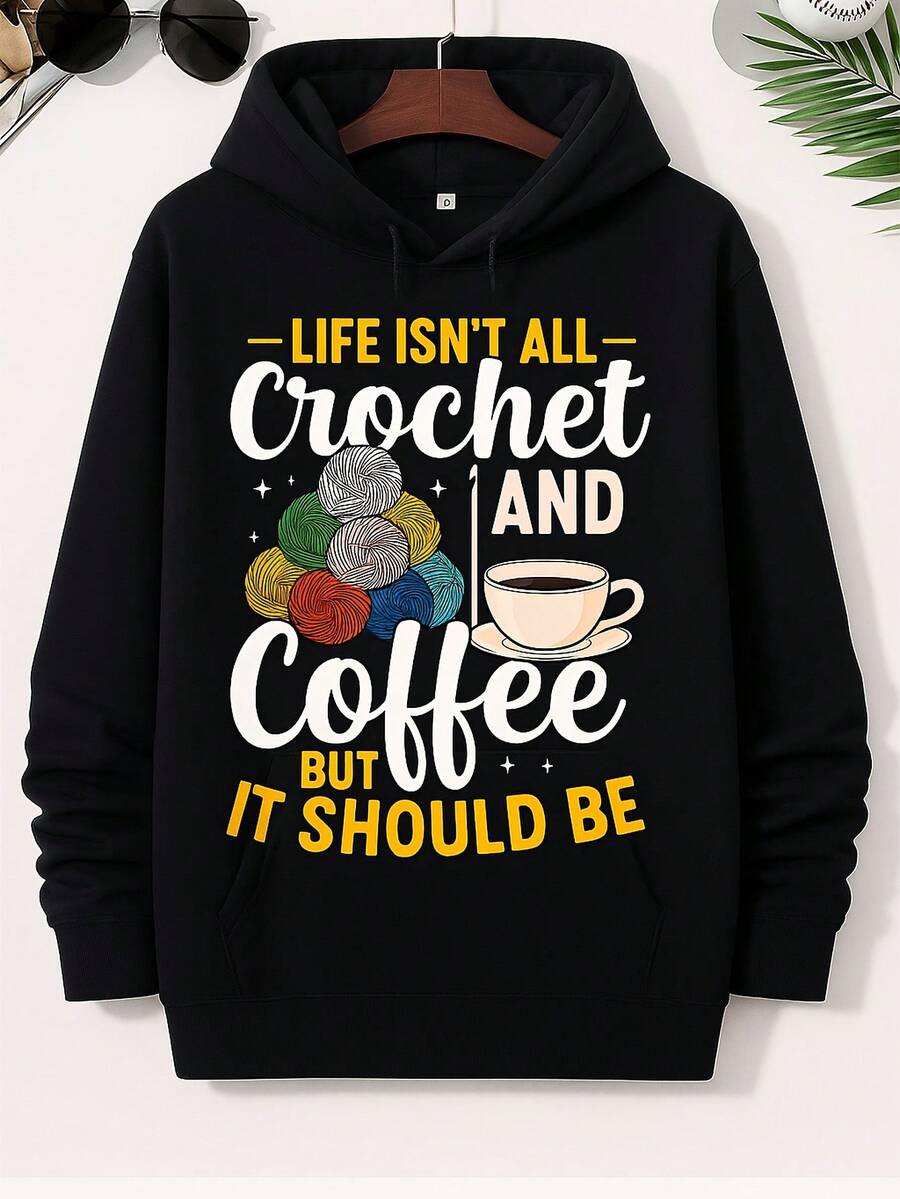 Crochet And Coffee Lover-S Hoodie Pullover Longeeve Hoodie Loose Fit Durable Fitness Enthusiasts Holiday Shoppers Patriotism Patriotism Y2K Style Y2K Style - Đen 12 - Xem 1