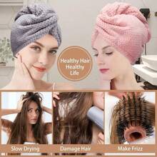 Solid Color Hair Towel Textured Dry Hair Cap Absorbent Hair Towel Wrap For Button-Down Women - Màu xanh lam - Xem 7
