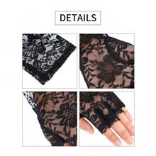 Geyoga 4 Pairs Lace Gloves Women Fingerless Tea Party Elegant Short Lace Gloves For Wedding Bridal Halloween,Adults,Black - Black - 查看 4