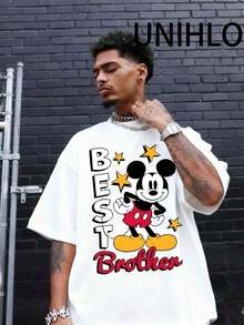 Disney UNIHLO Street Life Men's Casual Loose  Cartoon  Print Short Sleeve T-ShirtSummer - trắng - Xem 3