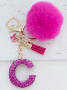 Shiny Letter Keychain Fluffy Tassel Keyring - Fashionable Bag And Car Key Accessories Ideal As Bridal Shower Wedding And Birthday Gifts Charming Wallet Pendant Women Fashion Keychain Y2K - Hot Pink - View 23