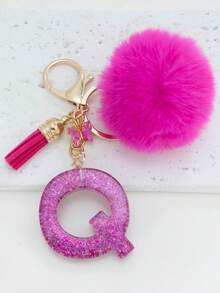 Shiny Letter Keychain Fluffy Tassel Keyring - Fashionable Bag And Car Key Accessories Ideal As Bridal Shower Wedding And Birthday Gifts Charming Wallet Pendant Women Fashion Keychain Y2K - Hot Pink - View 27