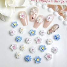 50PCS Flower Nail Art Charms 3D White Blue Roses Camellias Nail Charms DIY Resin Floral Accessories Nail Art Rhinestones Colorful Beauty Floral Nail Supplies For Spring Women Manicure Decor,Gray - 灰色的 - 查看 6