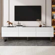 Low TV Unit With Three Drawers. Classic Black And White Design. 170 X 35 X 47 Cm (Length X Width X Height). - White - View 2