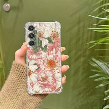 Funda de teléfono transparente de cuatro esquinas con diseño floreciente compatible con Samsung Galaxy A02 A03S A04 A05 A06 A10 A11 A12 A13 A14 A15 A16 A20 A21S A22 A23 A24 A25 A31 A32 A33 A34 A35 A42 A50 A51 A52 A53 A54 A55 A70 A72 A73 S20 S21 S22 S23 S24 Plus Ultra FE, funda cosmética a prueba de golpes de cuatro esquinas, funda de uso diario, cubierta protectora de moda, tema espacial, material ligero, esquinas reforzadas, cubierta protectora transparente, usuarios de smartphones, entusiastas de la moda - Multicolor - Ver 8