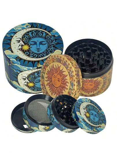 1.57/2 Inch Metal Sunflower Herb Grinder, Bohemian Moon 4 Layer Manual Grinder, Powder Making Tool, Valentine's Day Gift For Men, Heart-Shaped Valentine's Gift For Women