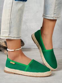 2026 New Vintage Flat Hemp Rope Lightweight Breathable Solid Color Mainstream Slip-On Shoes, Elegant Women's Shoes Suitable For Casual Daily Wear, Fashion Loafers - Green - View 5