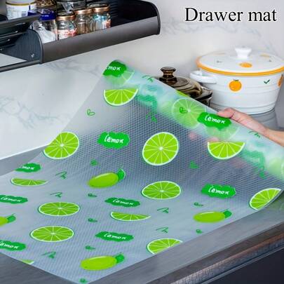 1 Roll, Clear Green Lemon Pattern, Waterproof Refrigerator Mat, Suitable For Kitchen Cabinets, Non-Slip, Washable, Reusable, Made Of EVA Material. Suitable For Refrigerator And Kitchen Decoration, Can Be Used As Refrigerator Mat, Drawer Mat, Shoe Cabinet Mat.,Spring Summer Picks,Brides Maid Gifts,Room,Bedroom Decor,Beach,Travel,For Men,For Women,Vacation,Women's Day,Travel Essentials,Wedding Favours,Y2k,Bedroom,Car Accessories Women,Kitchen Decor,Cute Stuff,Mother's Day Gift,Bedroom Decor,Garden,Kitchen Decor,Summer,Beach,Travel Essentials,Room Decor,Squishy,Graduation