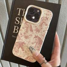 1 pieza Funda de teléfono de material TPU con elegante diseño de rosa rosa y caballo, compatible con iPhone 17 Pro Max/17/16 Pro Max/15/13/12/11, S20 FE/A15/S24/A55, Redmi Note 11/Note 12/Note 13 Pro, cobertura completa y protección suave anti-caídas - Blanco - Ver 2