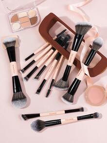 MAANGE 6/11/12件套专业化妆刷套装，包含双头化妆刷、粉底刷、面部刷、粉底刷架、散粉刷、腮红刷、扇形刷、眼影刷、唇刷、眉刷、高光刷、睫毛膏刷等。这套化妆刷是女性和女孩旅行必备的伴侣。 - 彩色 - 查看 9
