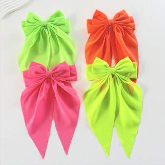 4 piezas Clips de pelo elásticos con moño elegante de tela fluorescente para mujer, disponibles en verde, amarillo, rosa, naranja, adecuados para coleta, peinados semi-recogidos, uso diario, accesorios elegantes bohemios, pinzas para el cabello, pasadores, barrettes