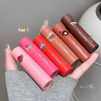 Set de 3 brillos de labios con diseño de pastel, set de brillos de labios mate, set de lápices labiales de larga duración y sin desvanecimiento