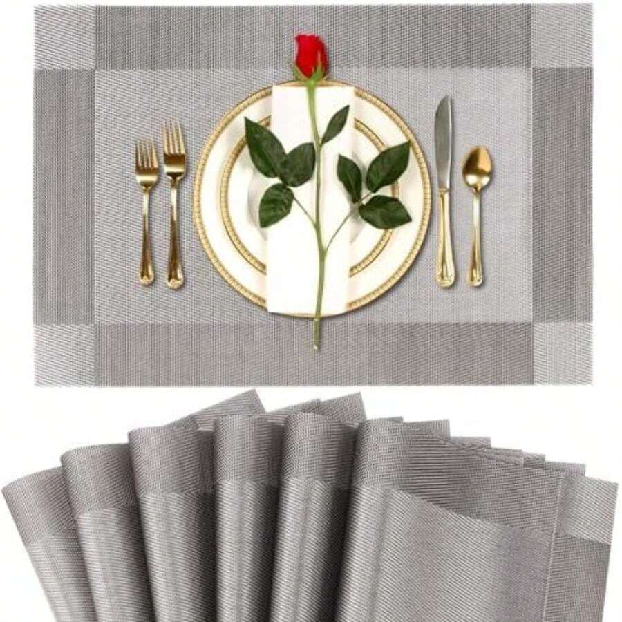 Manteles Individuales para Mesa, Manteles Individuales 6PCS, Manteles Antideslizante y Resistentes Calor, Individuales para Mesa para el Hogar, Restaurante, Cocina, Hotel, Cafetería ()(Gris Plata) - Multicolor - Ver 1