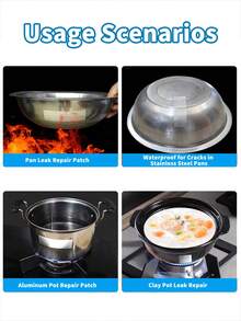 5 Pcs. Cookware Repair Patch Aluminum Foil Repair Patch Waterproof & Flame-Retardant Pure Aluminum Foil Suitable For Repairing Cracks In Frying Pans, Stainless Steel Cookware And Aluminum Pots