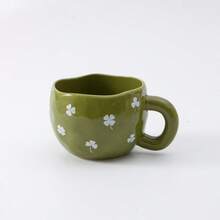 1 pieza Taza de café de cerámica de 285ml/9.5oz con diseño de patrón asimétrico pellizcado en blanco, turquesa y verde. Apta para café, leche, jugo y otras bebidas, regalo perfecto para , San Patricio o cumpleaños - Multicolor - Ver 14