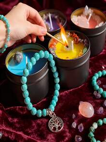 Crystal Scented Candles Gift Set With 1 Heart-Shaped Carved Crystal Stone, Sage Fragrance Soy Scented Wax, Amethyst, Pink Crystal, 24 Hour Burn Time