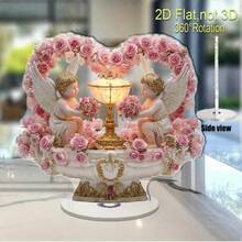 情人节360°旋转亚克力摆件 心形玫瑰树 情侣桌面装饰 浪漫礼物