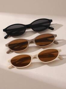 3pcs/Set Retro Oval Small Frame Fashion Women Eyeglasses, European And American Ins Street Style - Oval Frame - View 3