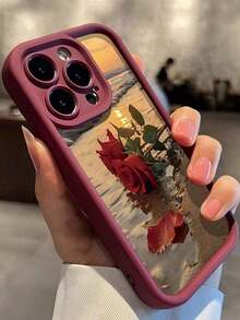 Flower  Wine Red Sea Rose TPU Anti-Drop Phone Case Compatible With IPhone 17 16 15 14 13 12 11 Pro Max, Compatible With Series Waterproof Shockproof Scratch ResistantSuitable For IPhone 17 Air - màu đen - Xem 7