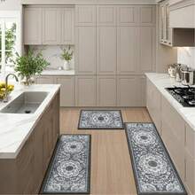 Pauwer 3 Piece Kitchen Mats For Floor Set Boho Non Slip Kitchen Rugs Washable Farmhouse Kitchen Floor Mats Thick Long Kitchen Throw Area Rug Carpet Runner For Hallway Laundry Bathroom - Grey Flower - 查看 8