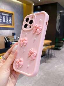 Cute 1Pc 3D Bow Decor Matte Black Phone Case, Protective Cover With Camera Lens Protection, Fashionable & Anti-Drop, Compatible With IPhone, OPPO, VIVO, Honor, Galaxy, Redmi Phones Waterproof Shockproof Scratch Resistant,Cute Phone Cases - 1PC - 查看 3