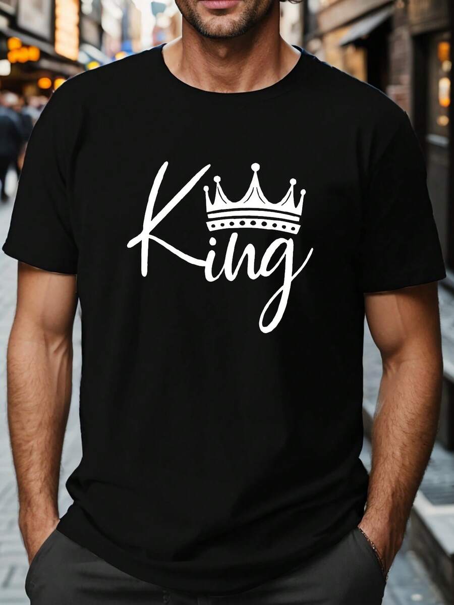 King Crown Crinkle Plus Size Men's T-Shirt, PLUS SIZE - 黑色 - 查看 1
