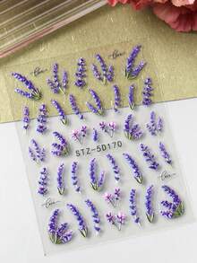 2pcs Purple Lavender Flower Nail Art Stickers, 5D Stereoscopic Blooming Flower, Ladybug & Bee Nail Decals, Spring/Summer Design, Adhesive Nail Stickers, Nail Art Accessories - Multicolor - View 8
