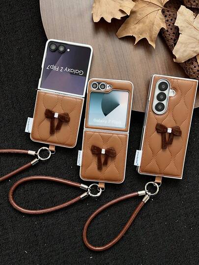 1pc Lightweight Padded Jacket, Khaki Color, Cartoon Embroidery, Handheld Style, Butterfly Collar, Plush, Cute, Thin, Portable, Shock-Resistant, Anti-Slip, Smart Phone Case, Foldable Phone Case Compatible With Galaxy Z Fold 7, Galaxy Z Fold 6, Galaxy Z Fold 5, Galaxy Z Flip7, Galaxy Z Flip7 FE, Galaxy Z Flip6, Galaxy Z Flip5