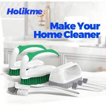 7-Piece Deep Cleaning Brush Set With Scraper Tips - Multi-Surface Scrub Pads For Pool Walls, Bathroom Grout, Floors & More (Green) - Green - View 7