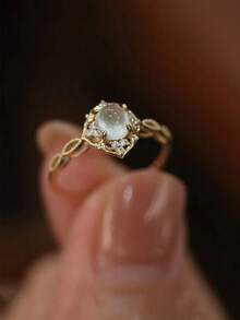 优雅复古月光石订婚戒指，女士款 - 镀金椭圆形设计，完美适用于婚礼和周年纪念日 - 橢圓戒指 - 查看 2