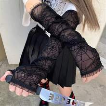 Mrotrida Women's Punk Fingerless Glove Cosplay Ripped Gloves For Halloween Costume Party 1Pair,FFBlackssspiderWeb - FBlacksspiderWeb - View 5