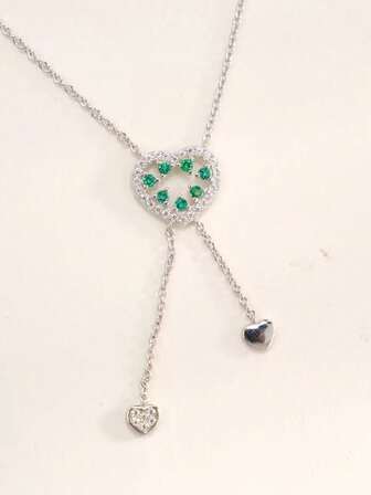 1 pieza Elegante y lujoso collar con colgante de corazón de esmeralda sintética de plata 925, adecuado para uso diario, ir al trabajo, fiestas, vacaciones, cumpleaños, San Valentín, Día de la Madre, aniversario de boda, regalo de joyería navideña para mujeres