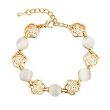 Pulsera de piedra lunar rosa dorada popular en  para mujeres, simple, lujosa y elegante - Dorado - Ver 5