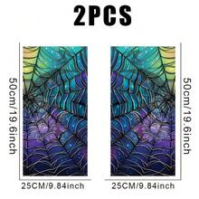 2pcs Vibrant Stained Glass Spider Web B-Pillar Protectors - Self-Adhesive Car Decals With Teal, Blue & Purple Design, Plastic Glossy Finish For Scratch & Dent Protection, Easy Peel & Stick Temporary Vinyl Stickers For Cars - A - View 7