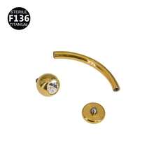 1pc F136 Titanium Alloy 2-Prong Internally Threaded Navel Piercing, 1.6/1.2mm Gauge, 10-14mm Length, 5A Zirconia Curved Bar Belly Button Ring, Unique Piercing