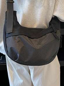 1pc Men's Nylon Shoulder Bag, Casual Solid Color, Suitable For Travel, Vacation, Winter Outdoor Student Cycling, Camping, Back To School, Spring Study Supplies, College