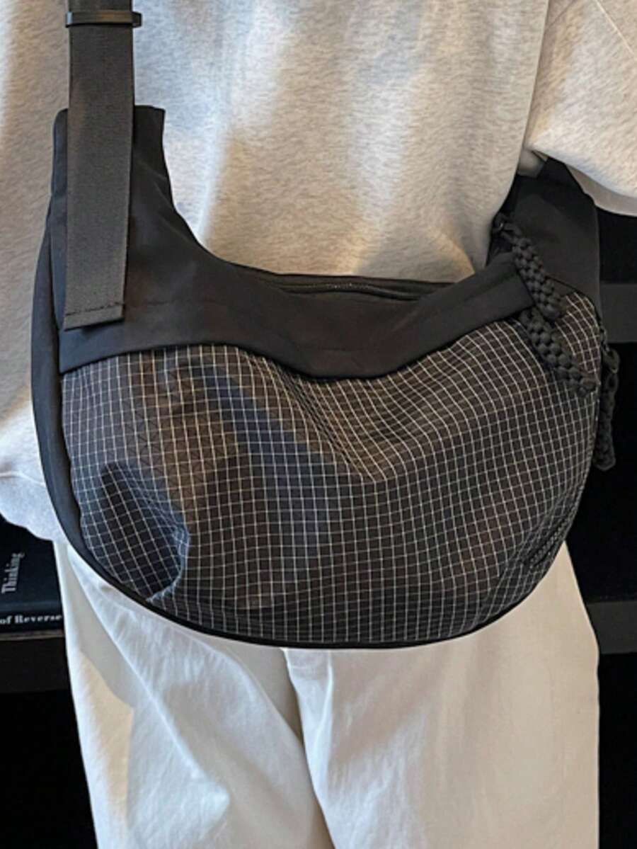 1pc Men's Nylon Shoulder Bag, Casual Solid Color, Suitable For Travel, Vacation, Winter Outdoor Student Cycling, Camping, Back To School, Spring Study Supplies, College