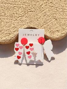 1 Pair Women's Valentine's Day Heart Print Ceramic Texture Romantic Atmosphere Big Bow Acrylic Earrings - 彩色 - 查看 9