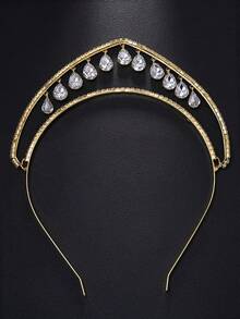 1pc Elegant Ethereal Teardrop Pendant Crown Headband, Women's High-End Elegant Princess Style Crystal Hair Accessory For Formal Events, Weddings, Eid - Multicolor - View 3