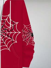 Men'S  Spider Web Digital Print Hoodie, Autumn Casual Sports Cardigan Zip-Up Jacket, Fashion Streetwear Top, Regular Fit, Slight Stretch, Hooded, Print, Everyday Wear, Fall/Winter, Youthful Style - 彩色 - 查看 6