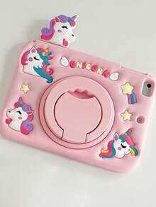 1 Stück süße rosa Einhorn Silikon Cartoon Tier geformte 360° drehbare Halterung Schutzhülle mit Stiftfach, geeignet für iPad 7/8/9, iPad Air 5/4/3 9. Generation 10.2, iPad Pro 11, iPad Mini 5 (ohne Schlüsselband) - Verschiedenfarbig - Übersicht 8