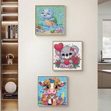 一套卡通动物钻石画套装，闪亮钻石马赛克艺术套装，DIY房间装饰钻石画，儿童节日手工材料，包含画布、钻石包、工具，适合家居墙面和桌面装饰，儿童节日礼物和朋友节日礼物 - 彩色 - 查看 6