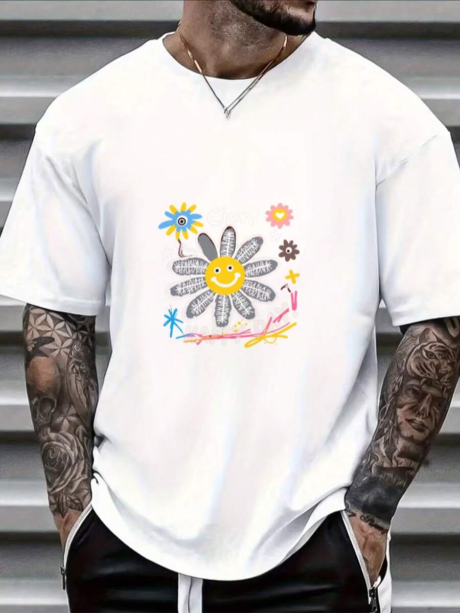 Esencial de Camiseta de algodón blanco con patrón de flores coloridas - Blanco - Ver 1