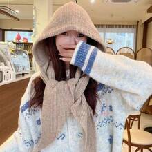 Knitted Winter Balaclava Thickened Hooded Hat Ear Protection Cap One-Piece Winter Accessories Neck Collar Outdoor Sports - Màu be - Xem 10