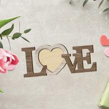 Valentine's Day Wooden Photo Frame Ornaments Letter Heart Shaped Desktop Decoration For Wedding Home Holiday Decor - 棕色 - 查看 6