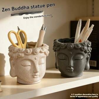 1 pieza Soporte de bolígrafo con estatua creativa de Buda, adecuado para oficina, estudio, decoración de escritorio, almacenamiento de artículos de papelería creativos, decoración del hogar, gran regalo para amigos