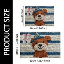 1pc Happy Yellow Puppy Printed Pattern Design Microfiber Bath Rug, Non-Slip And Super Soft Bathroom Floor Rugs, Doormat, Bathroom Water Absorption Mat, Machine Washable, Low Pile, TPR Backing, Knit Fabric, ForBathroom, Bedroom, Kitchen, Entryway, Indoor & Outdoor Use, Bathroom Accessories & Decor, Perfect New Home Gift. - Multicolor - View 3