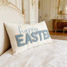 1pc Farmhouse Happy Easter Throw Pillow Cover 12x20 Inches, Embroidered Lumbar Cushion Cover For Sofa Couch, Easter Decorations For Home, Easter Gifts, Spring Home Decor, Easter Bunny Gift Ideas - Beige - View 8