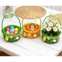 5个随机颜色可爱编织迷你提手篮，兔子/小鸡造型装饰篮，复活节彩蛋收纳篮及桌面装饰，适合复活节假期 - 彩色 - 查看 3